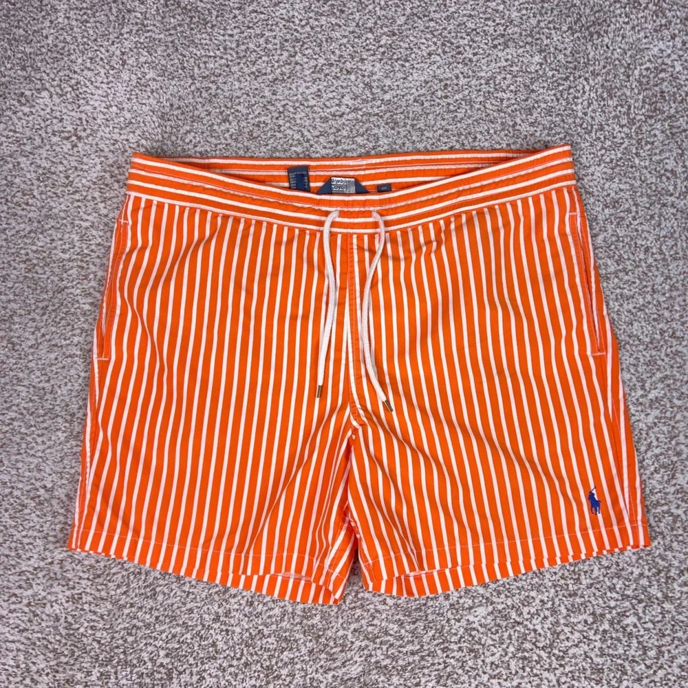 Polo Ralph Lauren Swim Trunks Mens L Orange Swimsuit Striped Beachwear Pony Logo